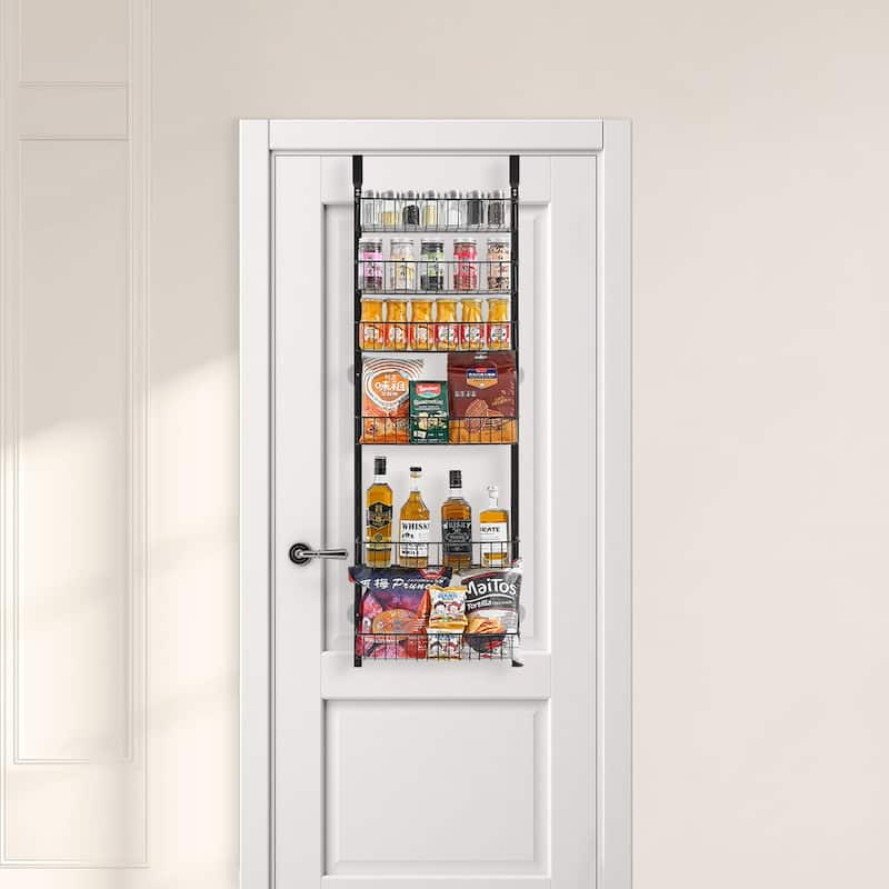 Pantry Organizer with Adjustable Baskets Wall Mount & Over Door Rack