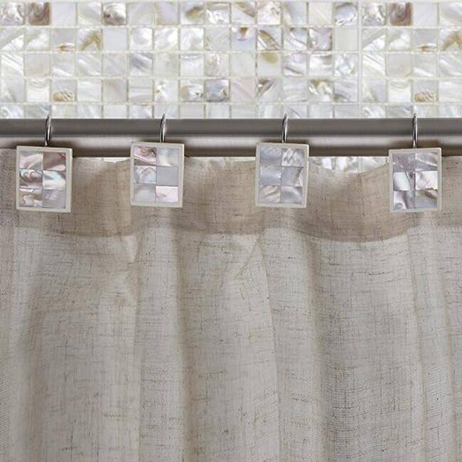 Creative Scents Milano Mother of Pearl Decorative Shower Curtain Hooks - Set of 12 - white