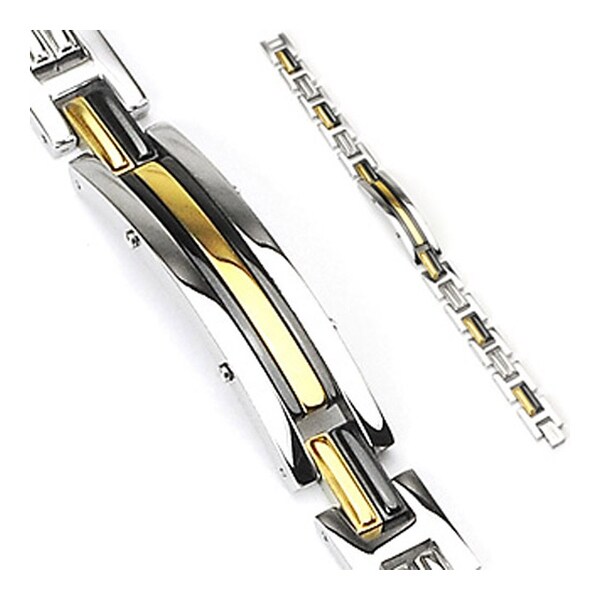 Stainless Steel Plated Gold and Black Dual Link Bracelet (12 mm) - 9 in