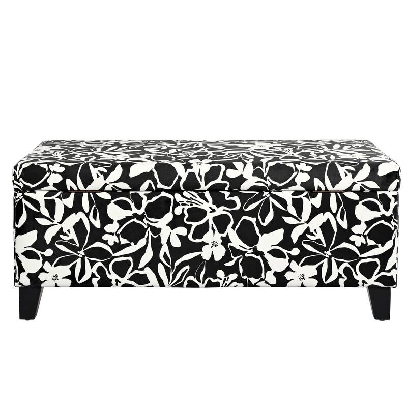 Roomfitters Upholstered Storage Ottoman Bench with Hinged Lid, Floral Fabric Accent Seat for Living Room or Bedroom
