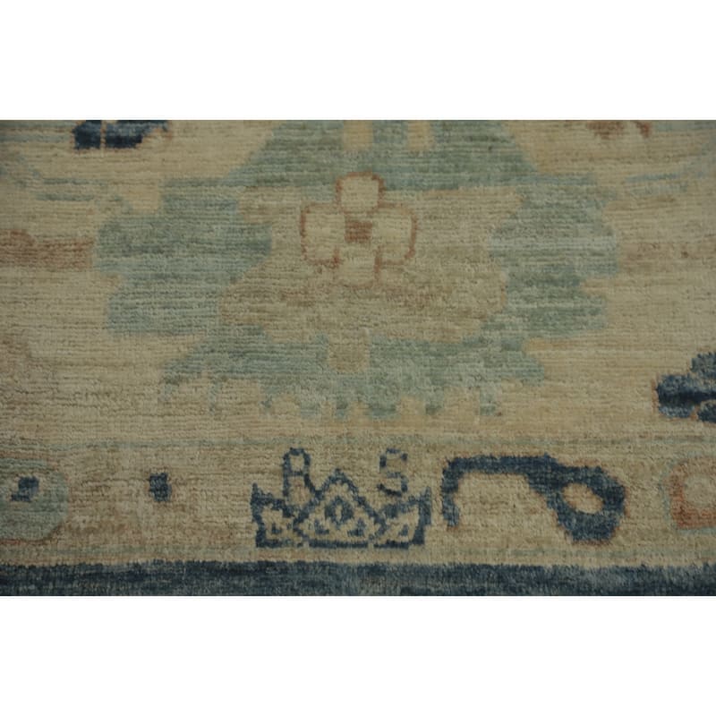 Hand Knotted Oriental 100% Wool Carpet Transitional All-Over Navy Blue & Blues Oushak Area Rug - 9' 9'' X 9' 5''