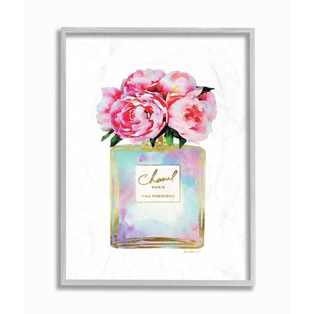 Stupell Pink Gold Flower Perfume Glam Fashion Design Framed Wall Art