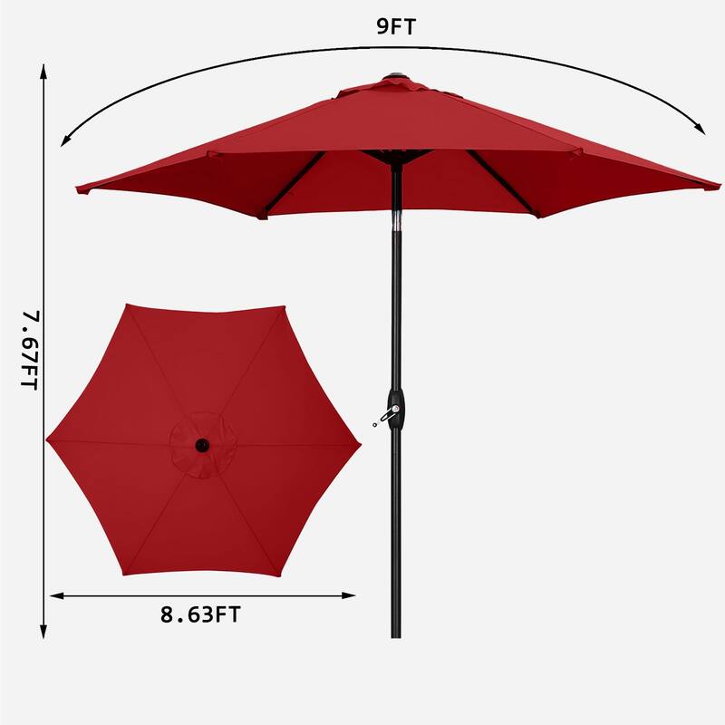 9ft Outdoor Patio Umbrella 6 Ribs with Tilt & Crank.