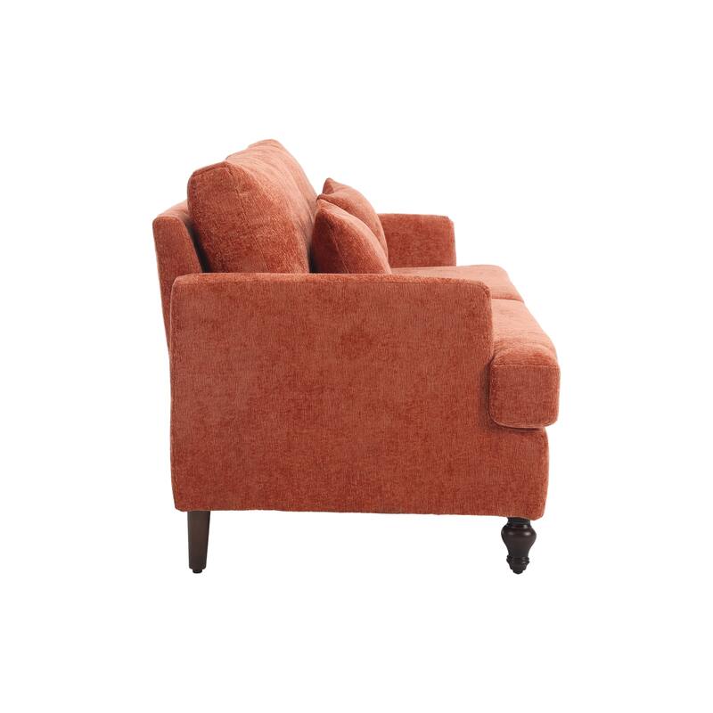 Orange Modern Chenille 68.9'' 2-Seater Sofa: Detachable Cushions, Solid Wood Frame, and Brown Wooden Legs