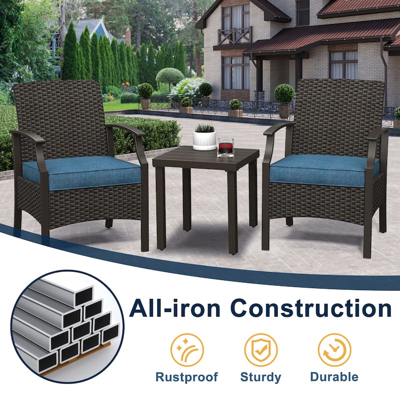 3 Piece Pati Outdoor Wicker Modern Bistro Sets with Coffee Table