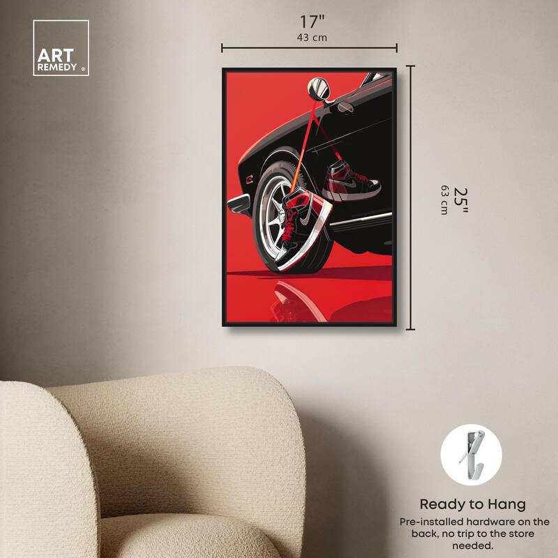 Red Bold Sneaker and Car Canvas by Art Remedy