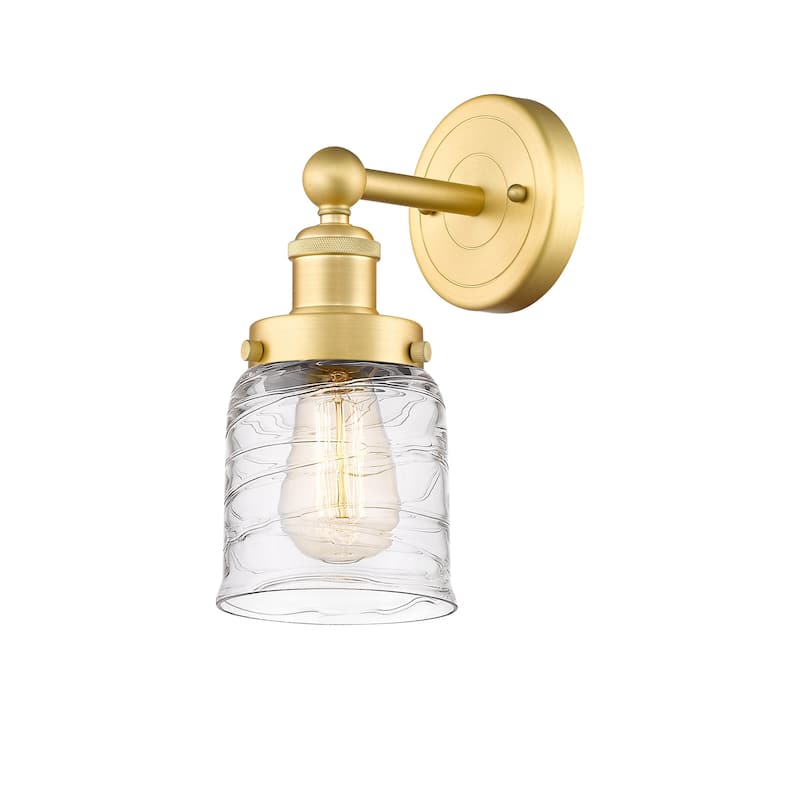 Innovations Lighting 616-1W-10-7 Bell Sconce Bell 10" Tall Wall Sconce - Satin Gold / Clear Deco Swirl