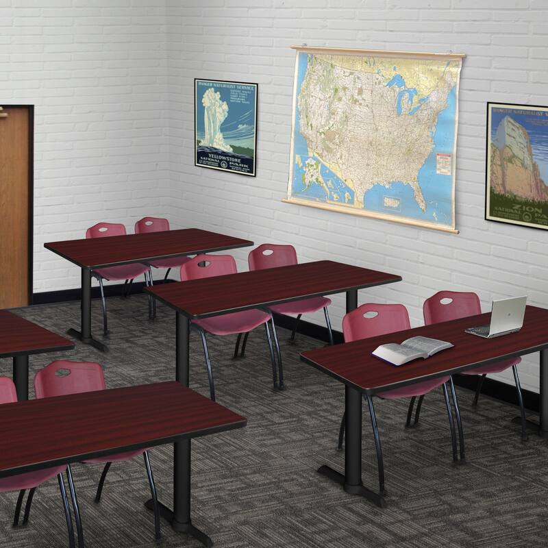 48" x 24" Training Table- Mahogany & 2 'M' Stack Chairs- Burgundy