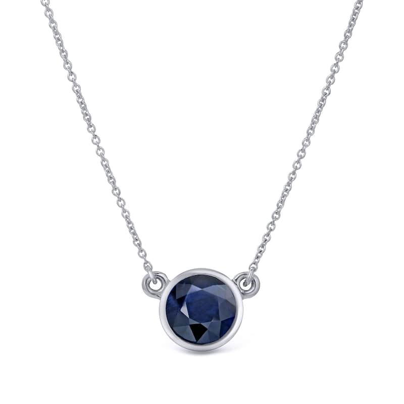 Auriya 14k Gold Solitaire Blue Sapphire Necklace – 0.25 Carat Round Bezel-Set Pendant with Adjustable Chain - White