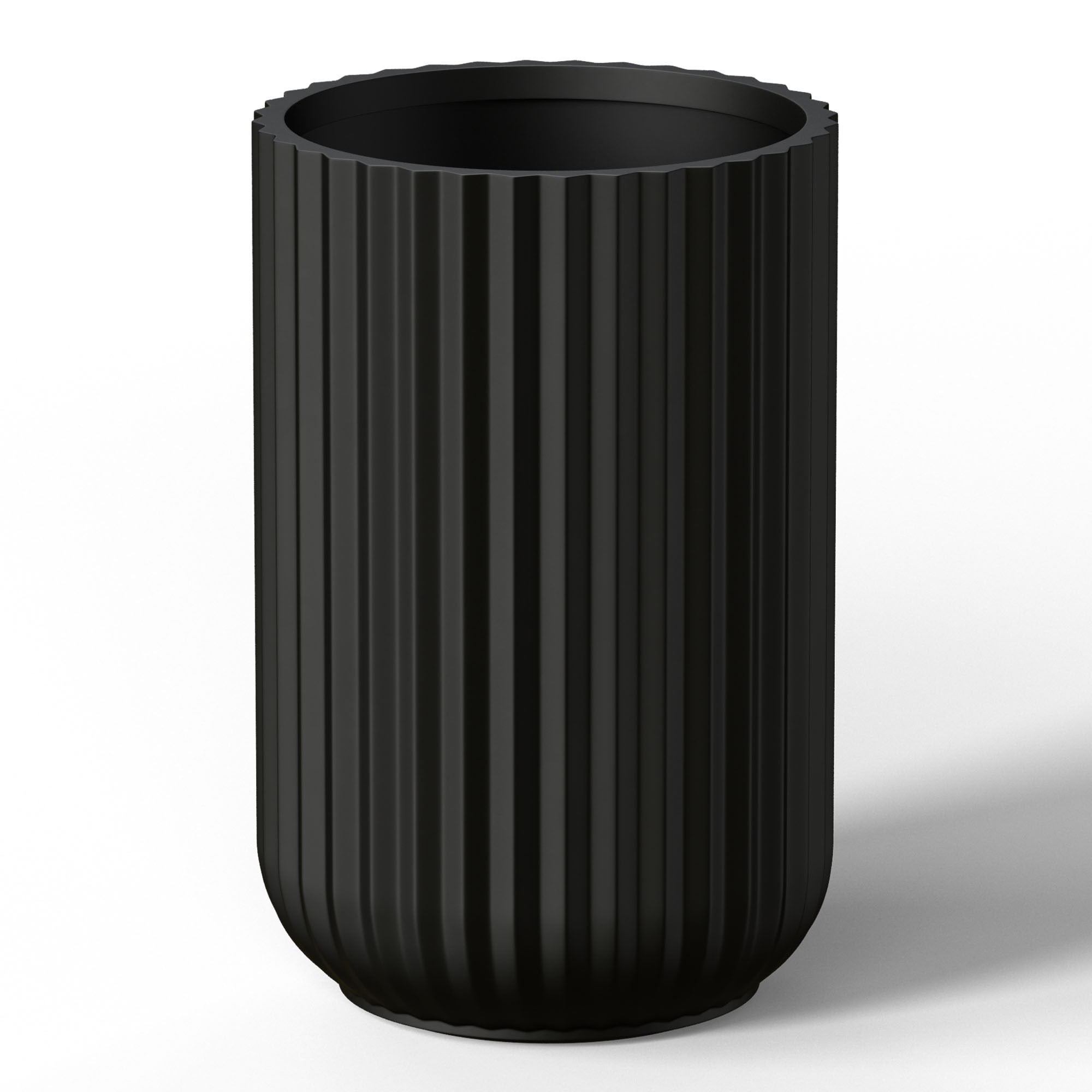 Concrete Tall Round Ribbed Design Planter with Drainage Hole