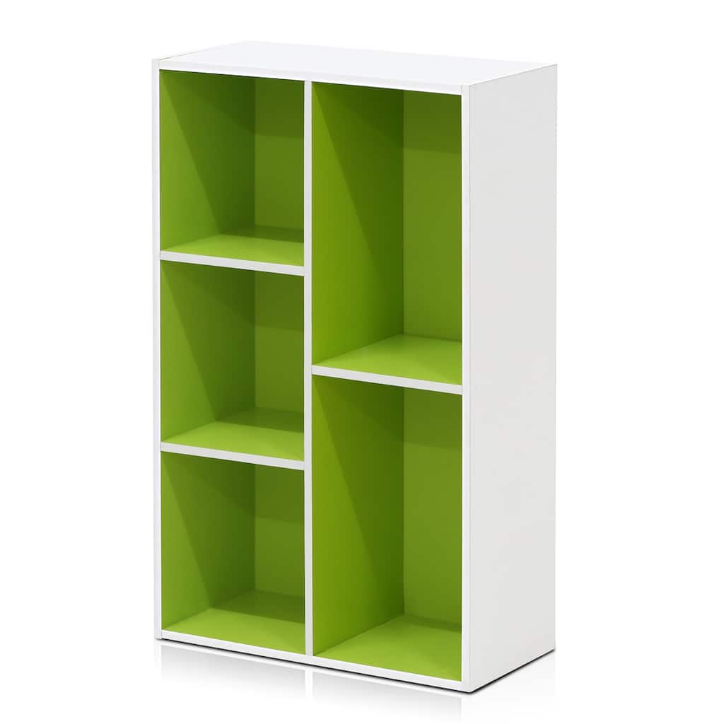 31.5 in. Tall Green/White Wood 5-Shelf Bookcase