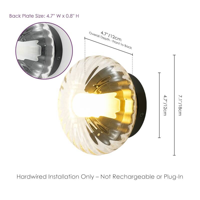 1-Light Modern Retro Clear Textured Glass & Metal Wall/Ceiling Light, Versatile Fixture for Bedroom - 1 Light