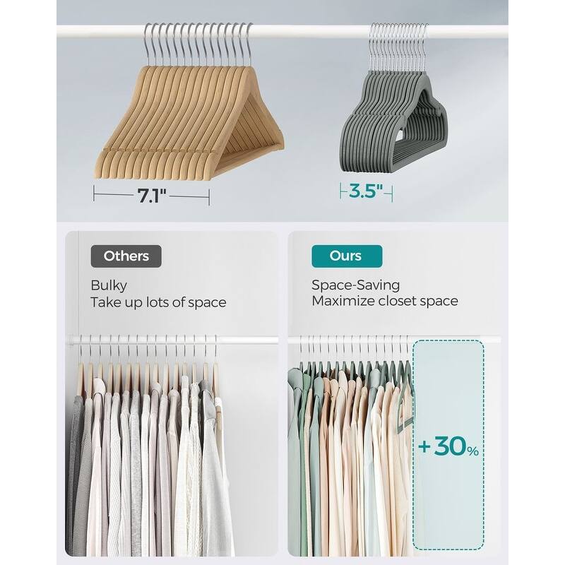 Space-Saving Velvet Anti-Slip Coat Hangers with Shoulder Notches and Swivel Hook