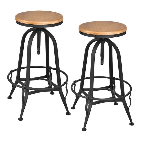 Shop Costway Set Of 2 Vintage Bar Stools Industrial Metal Design Wood Top Adjustable Swivel Overstock 18522233