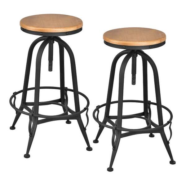 Shop Costway Set Of 2 Vintage Bar Stools Industrial Metal Design