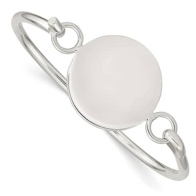 Curata 925 Sterling Silver 7" 21mm Round ID Plate Hook Bracelet