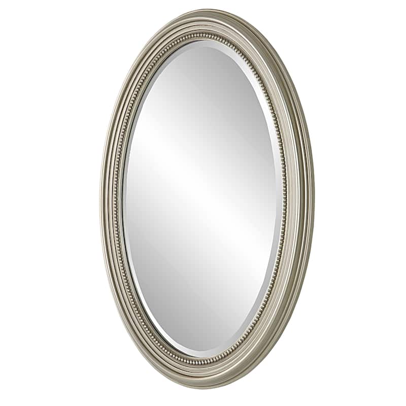 Metallic Silver Framed Bevel Wall Mirror - 31 x 21 x 1.25