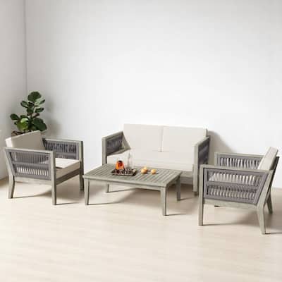 4-Piece Outdoor Patio Furniture Set with Rope Woven Seats,Includes 2 Club Chairs, Loveseat & Table,outdoor Conversation Set