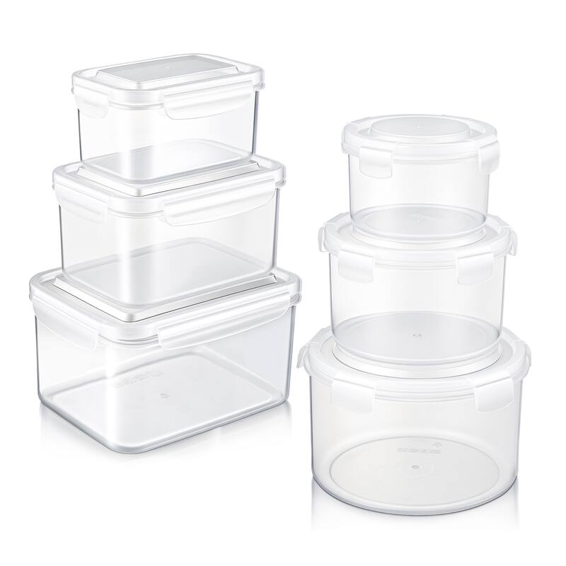 Sorbus BPA-Free Food Storage Container Set, Stackable & Nestable Plastic Containers with Snap-On Lids - White - 6 Pieces Variety