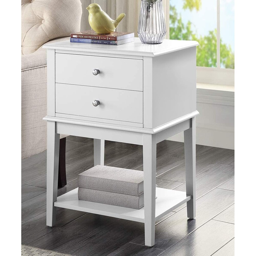 Modern White Nightstand with 2 Drawers, Tall 28 Inch, Large Bedside Table for Bedroom or Living Room