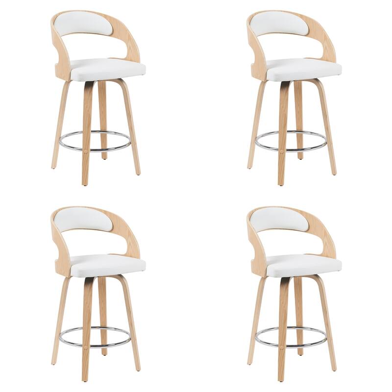 Shelly Mid-Century Swivel Bar Stool, Upholstered Counter Height Stool with Bentwood Legs