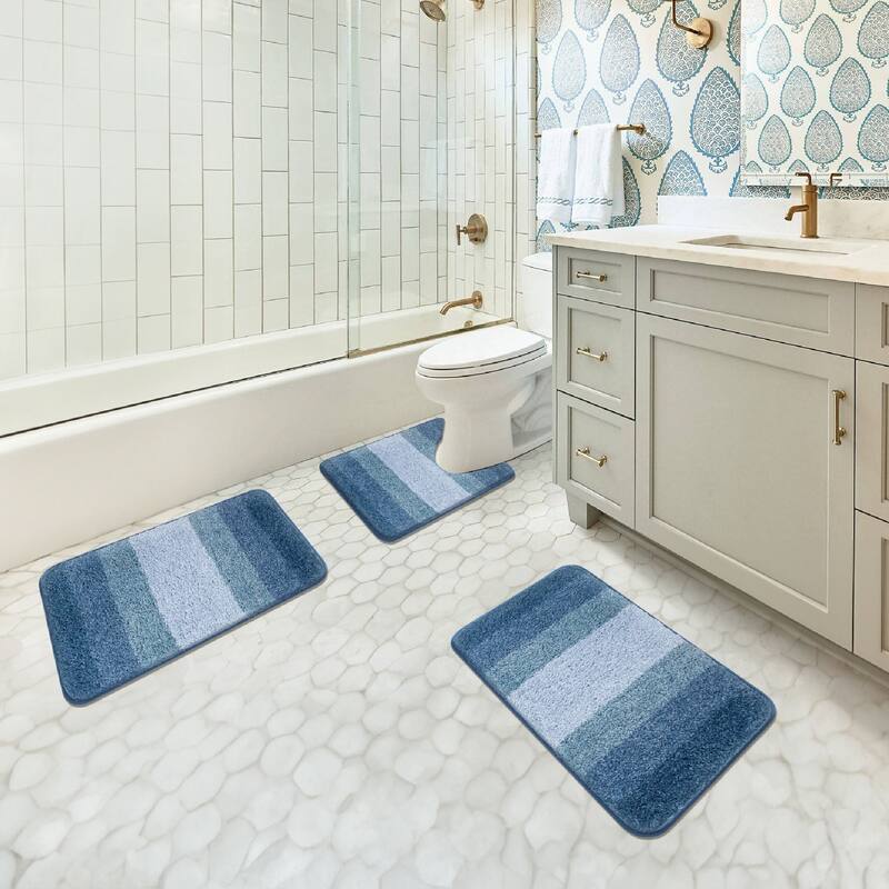 WaLensee 3Pieces Anti-Slip Bath Rug Set, Non-Slip Bathroom Rugs Contour Mat