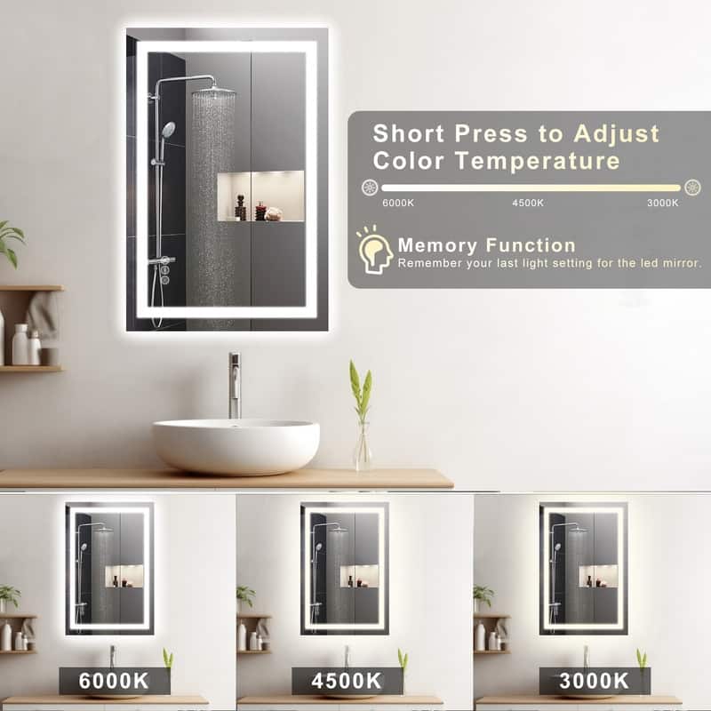 Extra Large LED Bathroom Mirror Anti-Fog Tempered Wall Vanity Mirror with Double Light Strip, Dimmable, UL-Listed