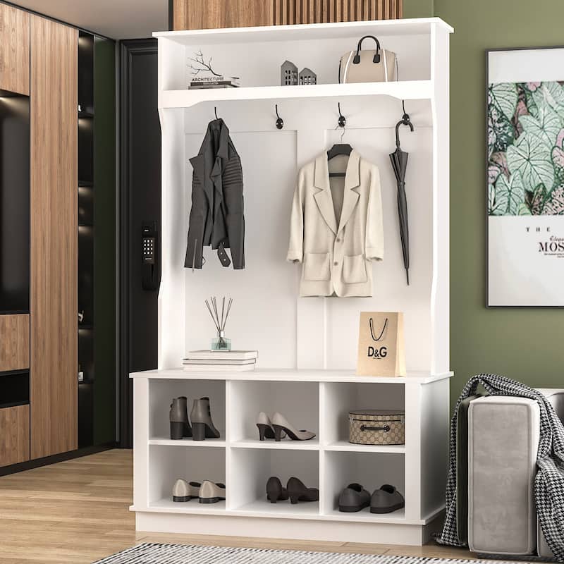 39.8'' Wide Hall Tree with Bench and Shoe Storage Cabinet Entryway