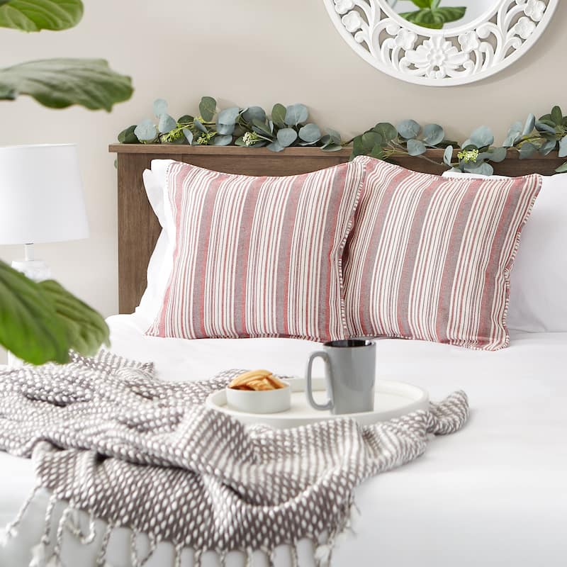 Navy Herringbone Stripe Recycled Cotton Pillow Cover 18x18 (Set of 2)