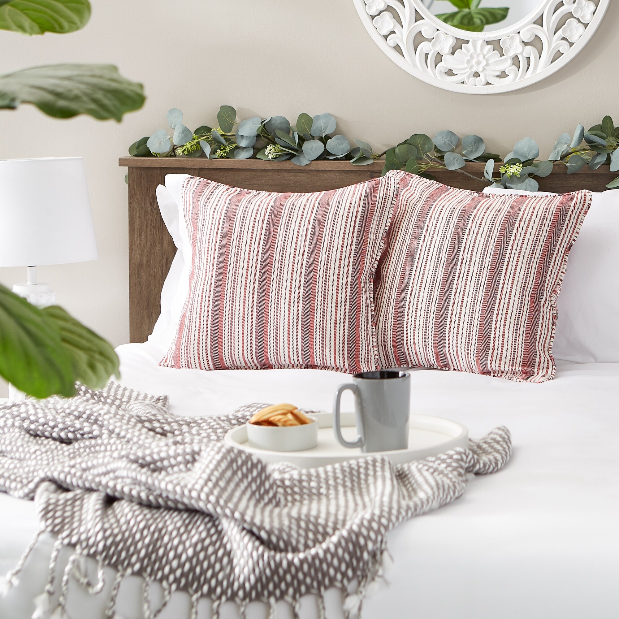 Navy Herringbone Stripe Recycled Cotton Pillow Cover 18x18 Set of