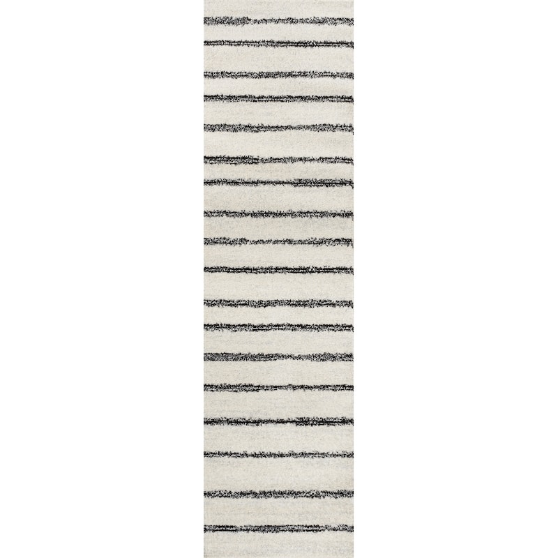 JONATHAN Y Alia Minimalist Stripe Area Rug - 2 X 8 - Cream/Black