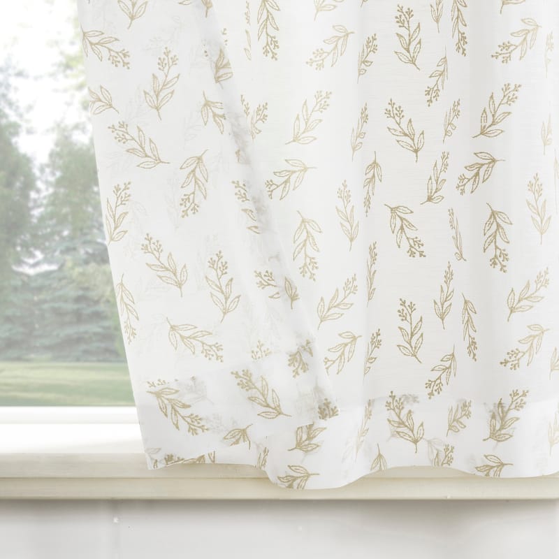 No. 918 Hawthorne 2-Piece Floral Leaf Sheer Rod Pocket Kitchen Curtain Tier Pair