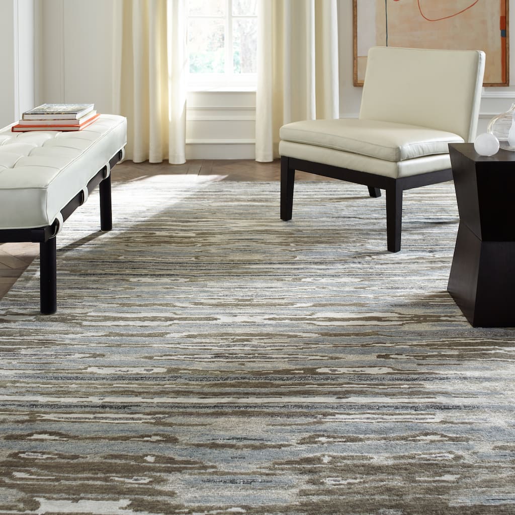 Modern Multi-Colored Hand-Knotted Wool & Viscose Area Rug