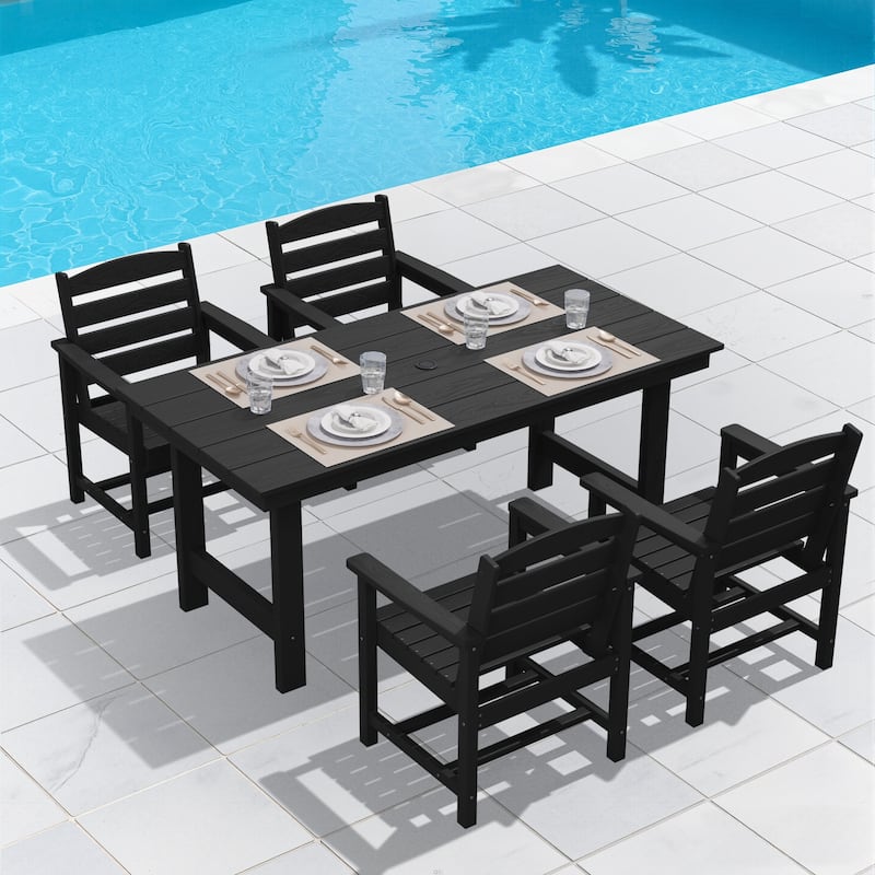 5-Piece HDPE Outdoor Dining Table Sets with Umbrella Hole - 1-Table 4-Chairs