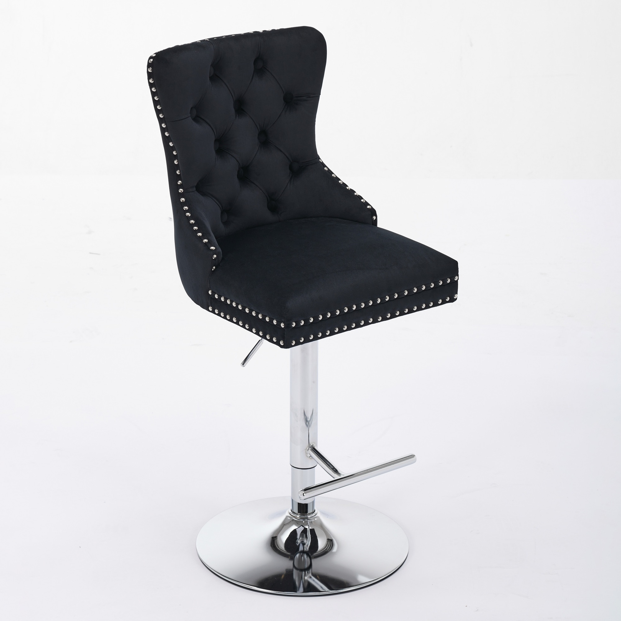 Set of 2 Thick Chrome Swivel Velvet Barstools,Adjustable 25-33"Height