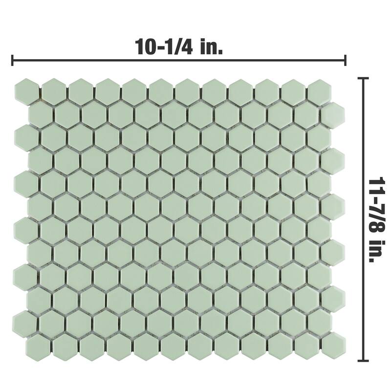 Merola Tile Metro 1" Hex Glossy Mint 10-1/4" x 11-7/8" Porcelain Mosaic Floor and Wall Tile
