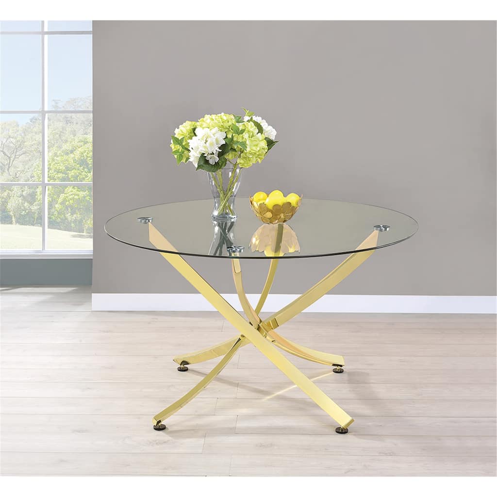Round Dining Table - Modern Glam Design, Brass & Glass, 46" Diameter, Contemporary Table - 46
