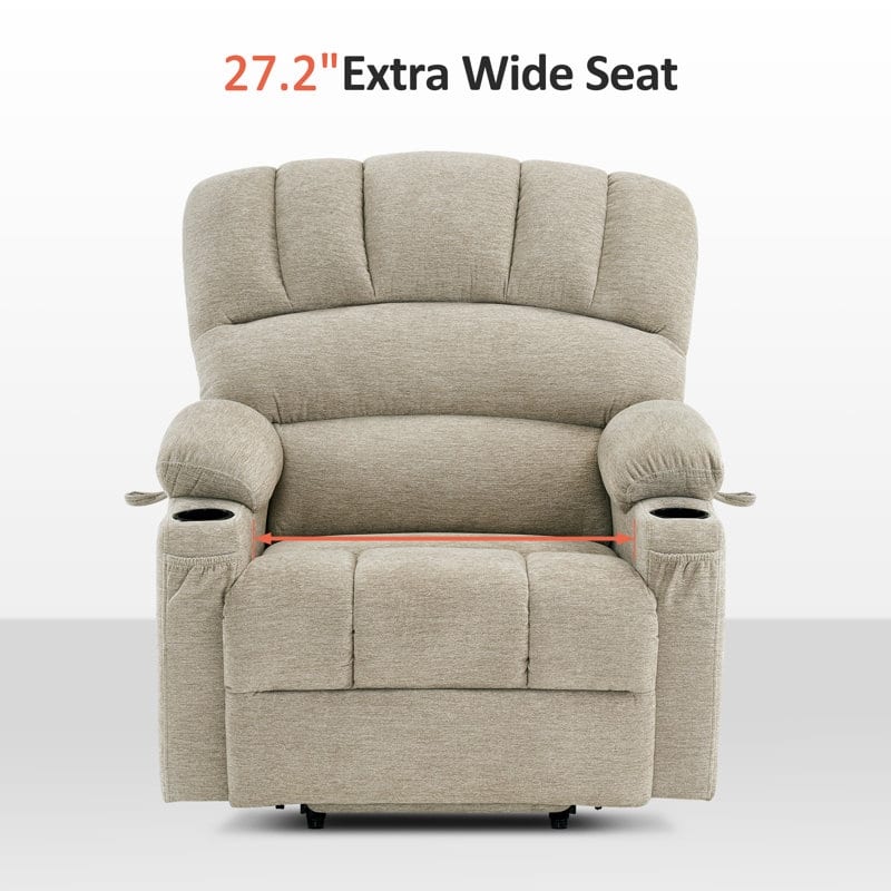 MCombo Power Lift Recliner Chair with Massage and Heat for Big Elderly People, Fabric R7092 (Large-Wide)