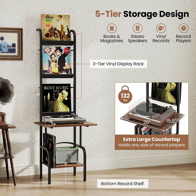 Gymax 5-Tier Record Player Stand w/ Vinyl Display Shelf Record Player