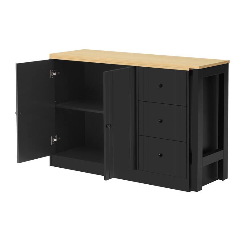 Wooden Sideboard with Extendable Table,Multifunctional Storage Cabinet with 2 Doors and 3 Drawers