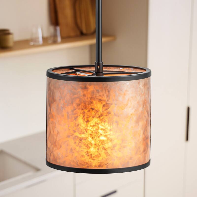 20" W and 8" W Rustic Matte Black Finish Tawny Mica Drum Pendant Light for Living Room & Bedroom