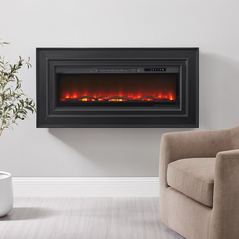 Wall Mounted Electric Fireplace Console, Fully Assembled - Black