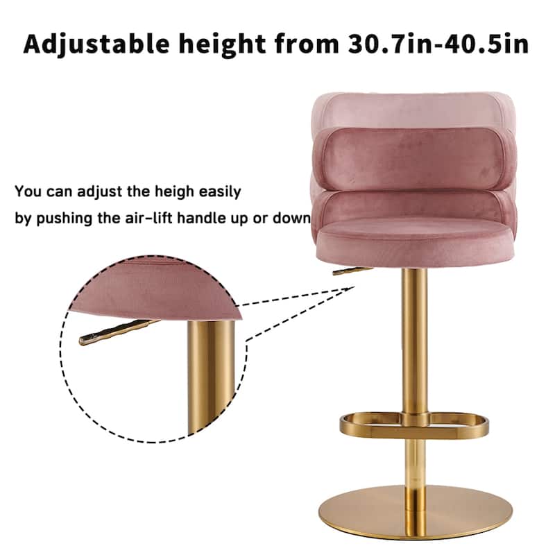 Modern Velvet Bar Stool with Height Adjustment and 360-Degree Swivel