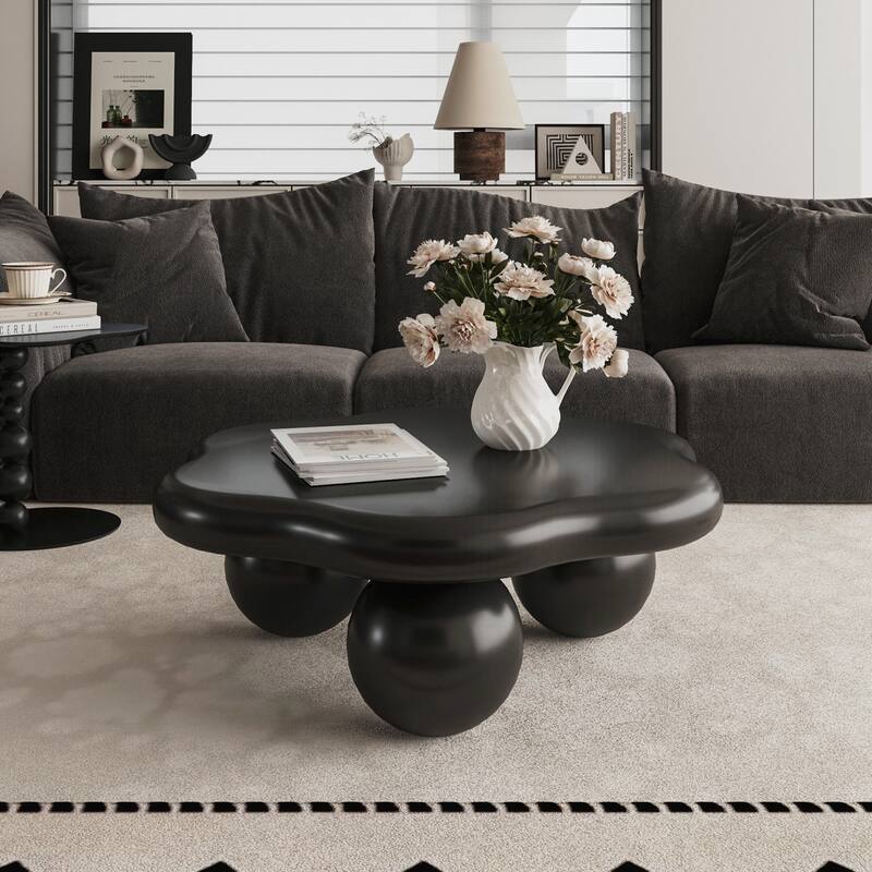 Cloud Shaped Coffee Table, Petal-Shaped Modern Minimalist Coffee Table with Spherical Legs