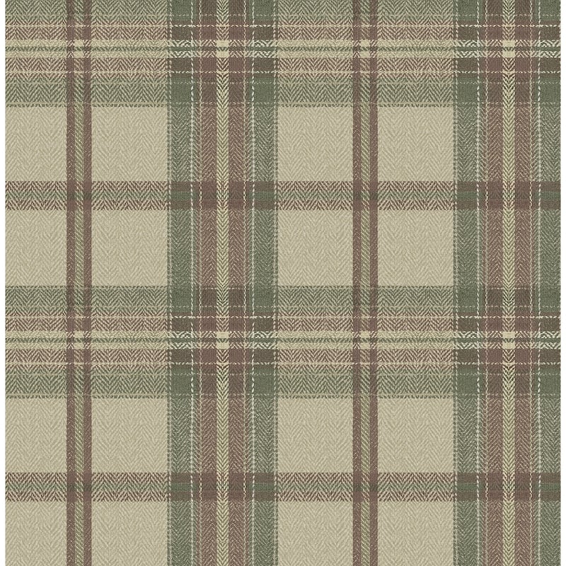 Harry & Grace Herringbone Plaid Premium Matte Non-Woven Peel and Stick Wallpaper - 20.5 in W x 18 ft. L - Clay & Sage