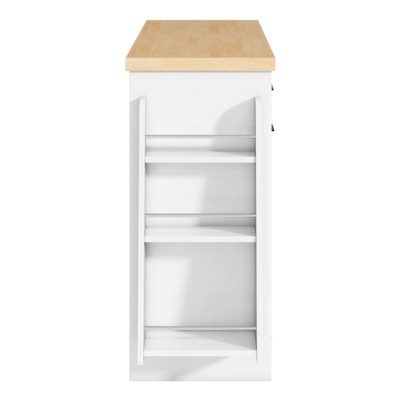 Anmytek White Kitchen Island Sideboard with Trash Can Storage Sliding Door Cabinet and 3-Tier Spice Rack