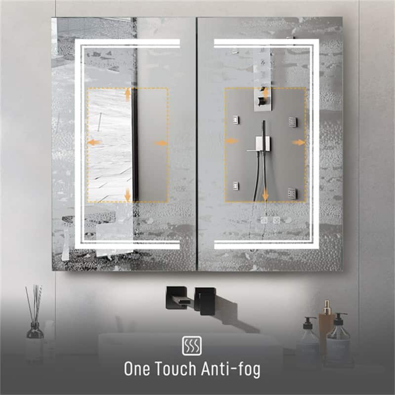 Black 32*28in Led Ligh Brightness Adjustment Bathroom Wall Cabinet