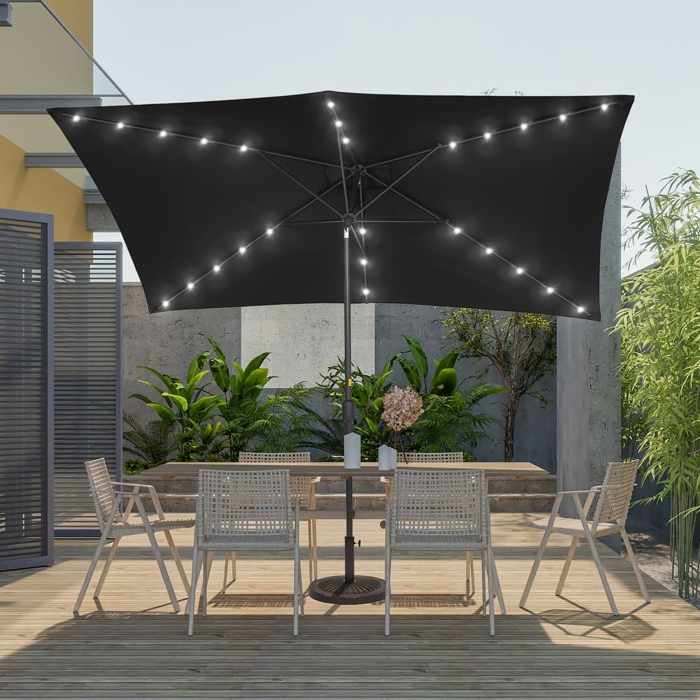 BONOSUKI Outdoor 10 x 6.5ft LED Rectangula Umbrella Patio Market Table Umbrella Aluminium/Steel with Tilt