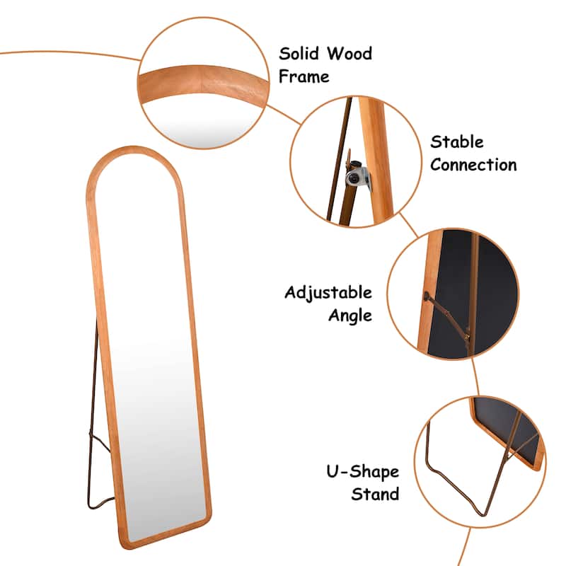 COZAYH Full Length Floor Mirror with Solid Wood Frame, Arched Top Dressing Mirror, Standing, Hanging or Leaning