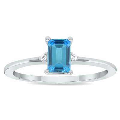 Women's Blue Topaz and Diamond Classic Band in 10K White Gold